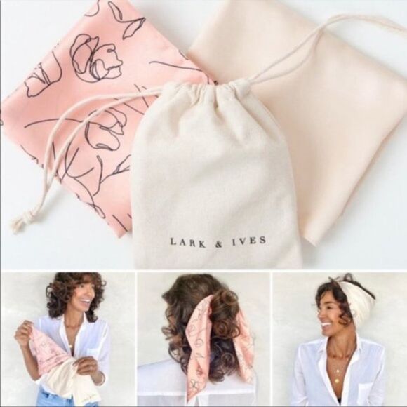 New With Tags Lark & Ives Minimalist Hair Scarf Bundle Pink and Ivory - Picture 1 of 12